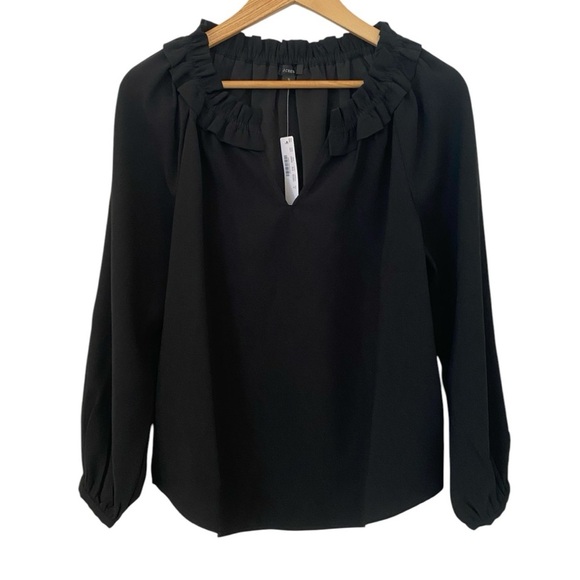 J. Crew Womens NWT Black Drapery Ruffle Blouse - Picture 4 of 8